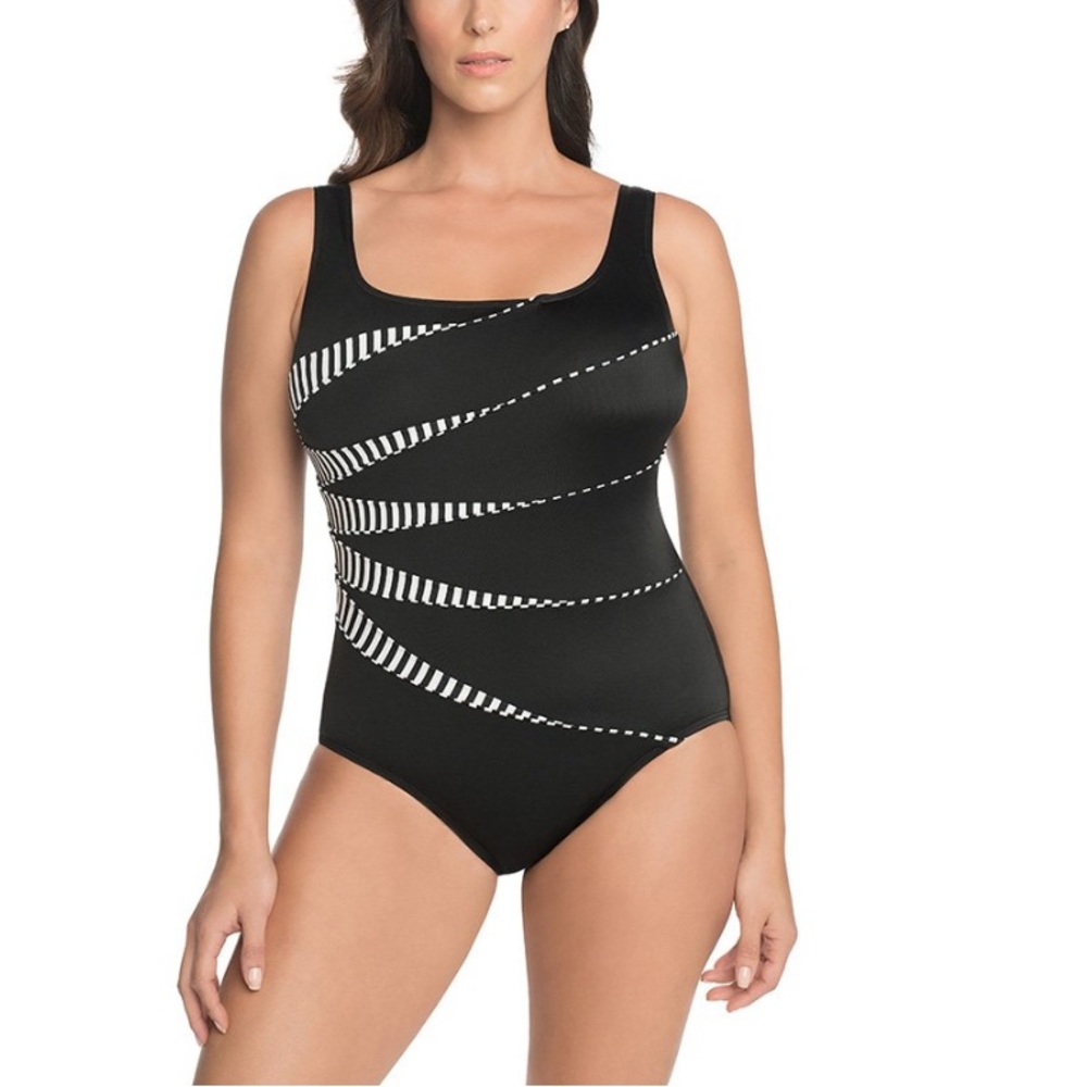 Longitude Black and White One Piece flattering Swimsuit Classic style Size 14